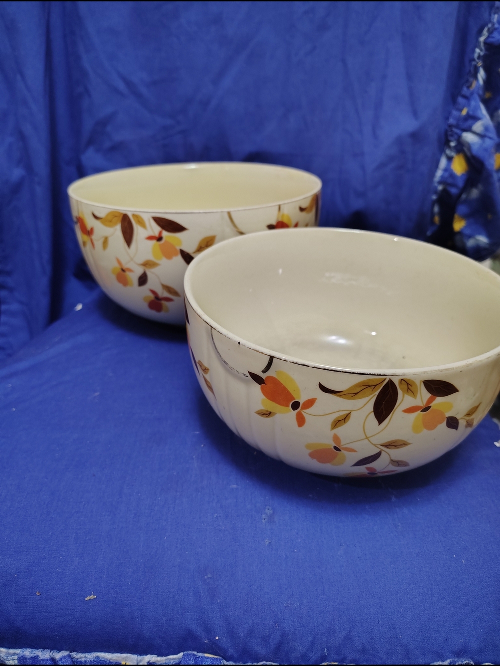 Ceramic Floral Serving Bowl - Cream with Yellow & Brown Accents